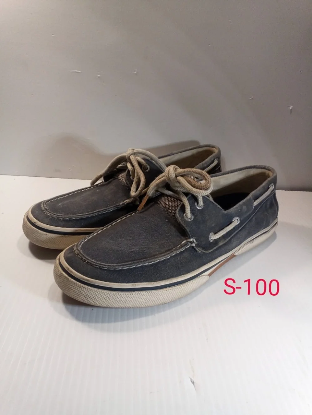 Sperry Top-Sider Leeward 2-Eye Men’s Blue Canvas Boat Shoes Lace-Up US 10.5M